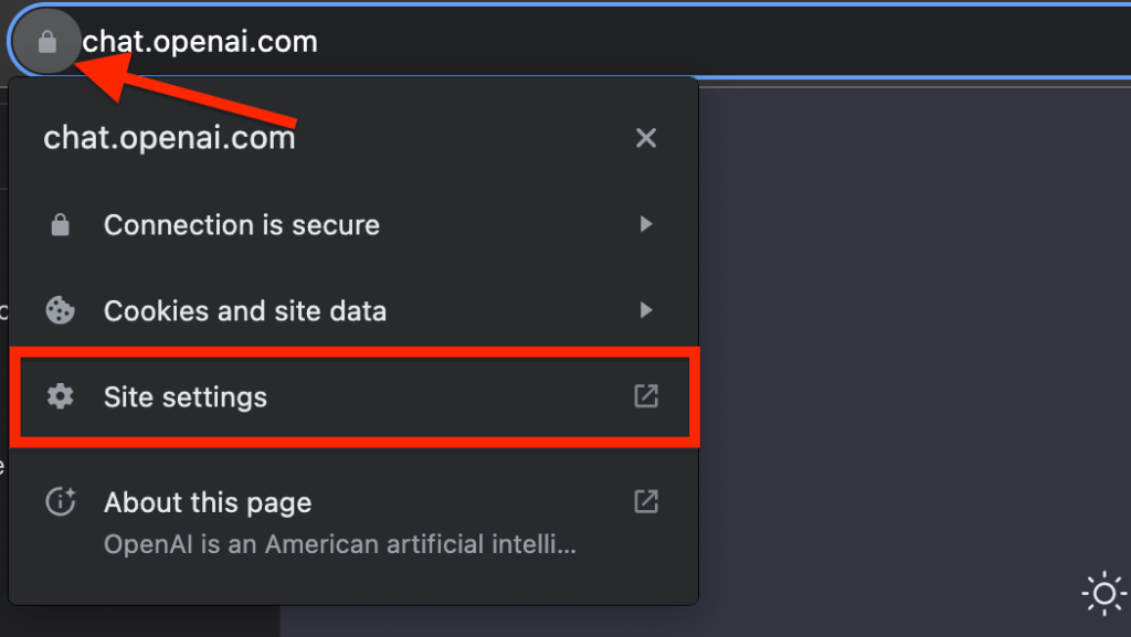 click green padlock and select site settings