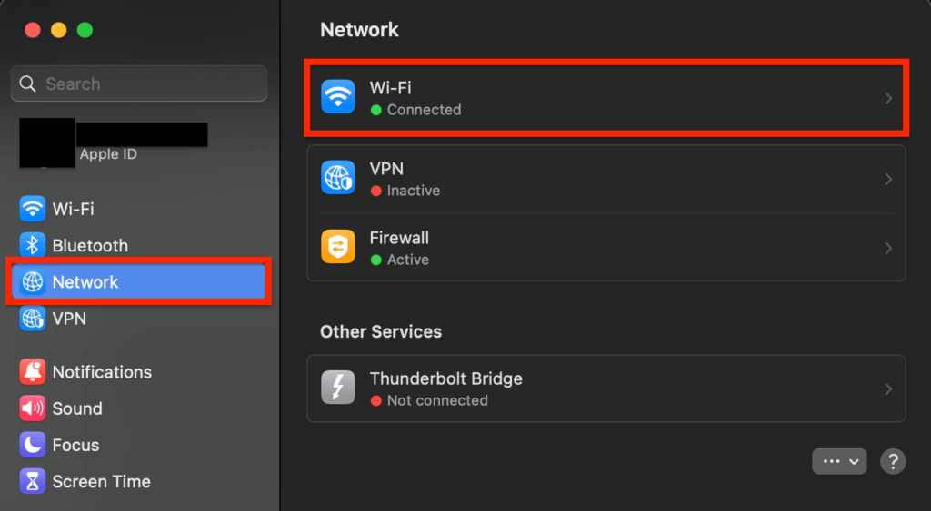 select wifi in system settings mac